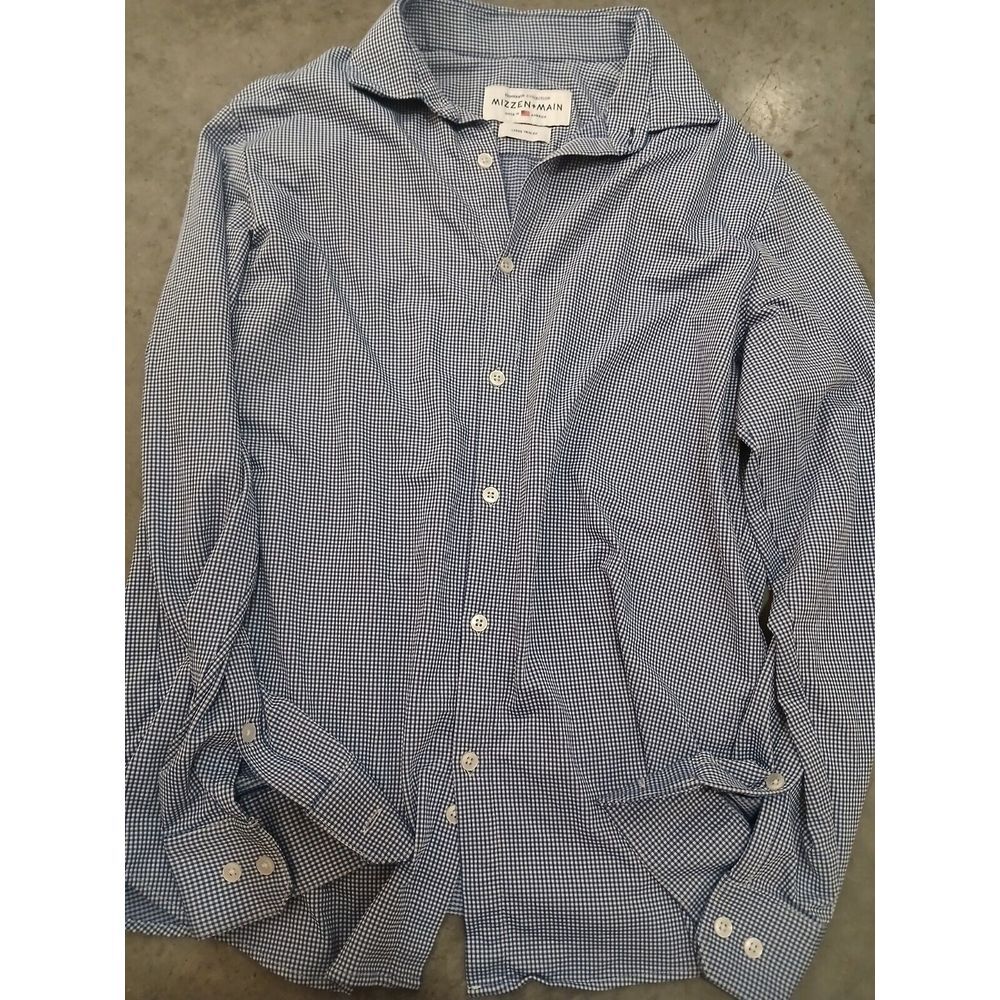 Mizzen & Main Shirt Men LARGE Blue Gingham Check Trim Fit Performance Button Up - Picture 2 of 5